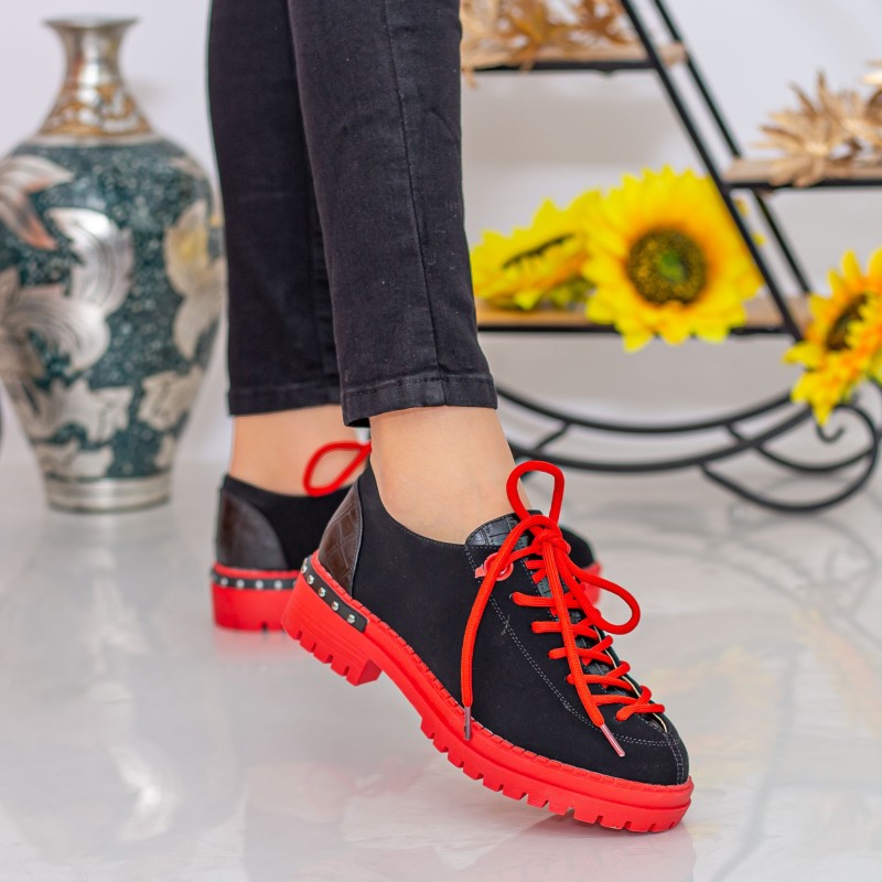 Pantofi Casual Dama MX155 Black-Red Mei