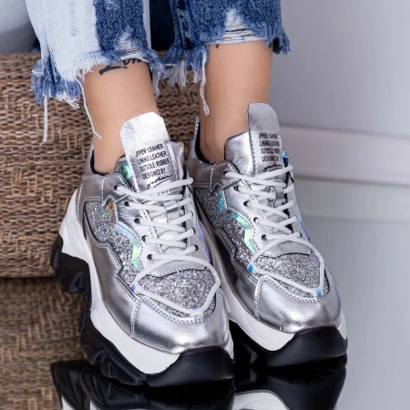 Pantofi Sport Dama cu Platforma WL259 Argintiu Mei