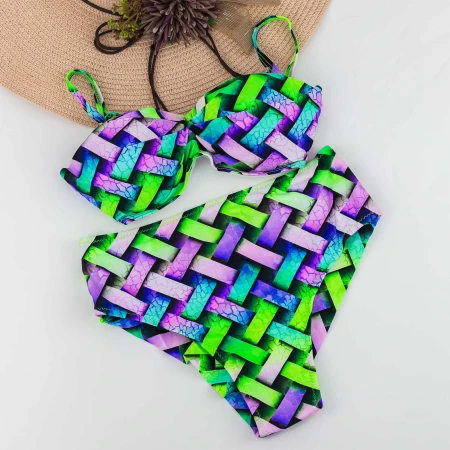 Costum de Baie Dama 2 Piese F01 Verde-Lila Meina