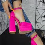 Sandale Dama cu Toc gros si Platforma 2SY12 Fucsia Mei