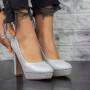 Pantofi cu Toc gros si Platforma 2T5 Argintiu » MeiShop.Ro