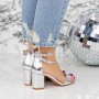 Sandale Dama cu Toc gros 2XKK12 Argintiu Mei