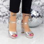 Sandale Dama cu Toc gros WT69 Argintiu » MeiShop.Ro