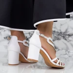 Sandale Dama cu Toc gros 2XKK95 Alb » MeiShop.Ro