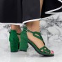 Sandale Dama cu Toc gros 2XKK95 Verde Mei
