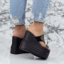 Papuci Dama cu Platforma 2XN5 Negru-Guncolor Mei