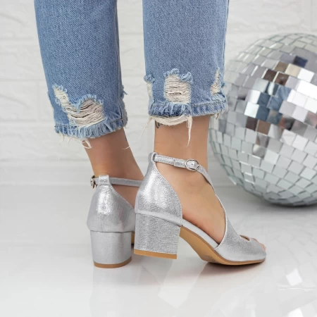 Sandale Dama cu Toc gros YXD20 Argintiu » MeiShop.Ro
