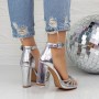 Sandale Dama cu Toc gros 2XKK26 Argintiu » MeiShop.Ro