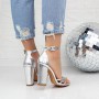 Sandale Dama cu Toc gros 2XKK33 Argintiu Mei