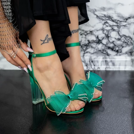 Sandale Dama cu Toc gros 2XKK11 Verde » MeiShop.Ro