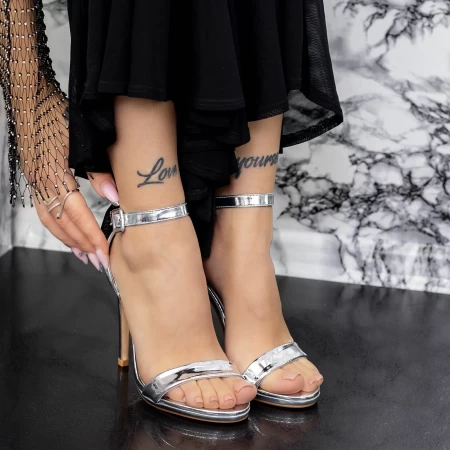 Sandale Dama cu Toc subtire 2SY22 Argintiu » MeiShop.Ro