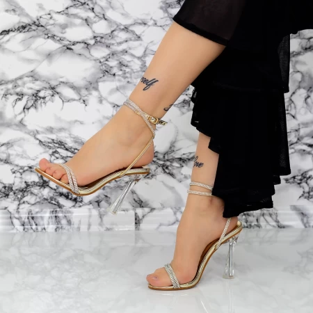 Sandale Dama cu Toc subtire 2BD32 Auriu » MeiShop.Ro