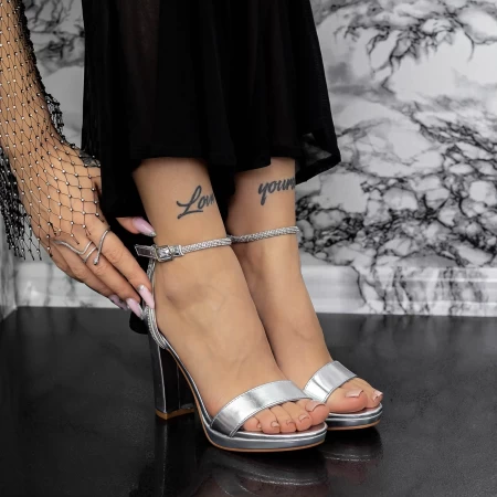 Sandale Dama cu Toc gros 2XKK57 Argintiu » MeiShop.Ro