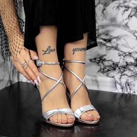 Sandale Dama cu Toc subtire 2YXD76 Argintiu » MeiShop.Ro