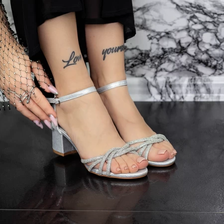 Sandale Dama cu Toc gros 2XKK25 Argintiu » MeiShop.Ro