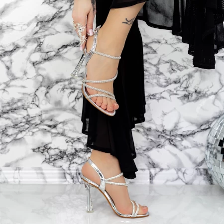Sandale Dama cu Toc subtire 2BD31 Argintiu » MeiShop.Ro