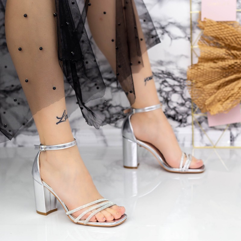 Sandale Dama cu Toc gros 2RG18 Argintiu » MeiShop.Ro