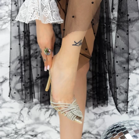 Sandale Dama cu Toc subtire JY-32 Auriu » MeiShop.Ro
