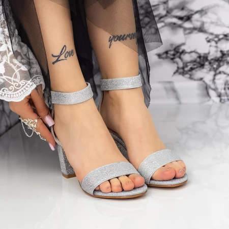 Sandale Dama cu Toc gros 2XKK230 Argintiu » MeiShop.Ro