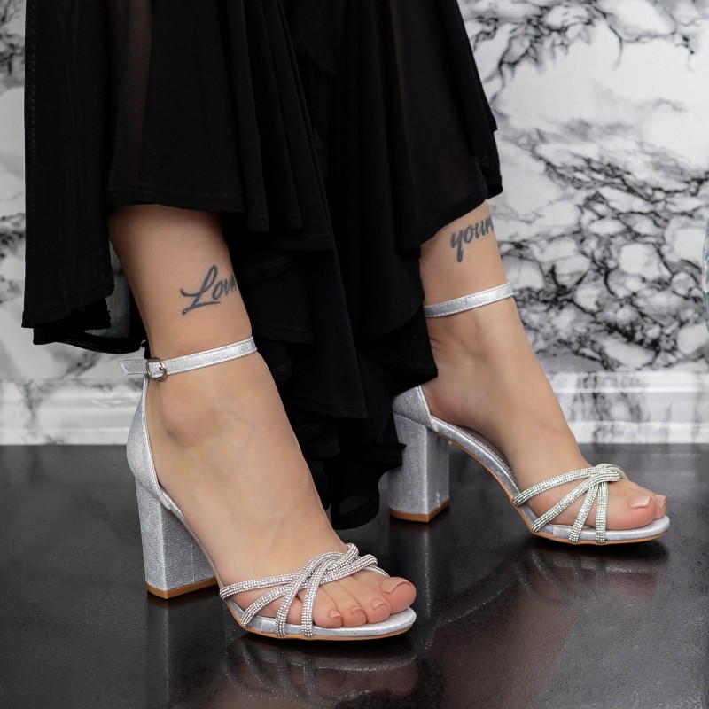 Sandale Dama cu Toc gros 2XKK27 Argintiu » MeiShop.Ro