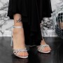 Sandale Dama cu Toc gros 2XKK27 Argintiu » MeiShop.Ro