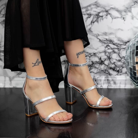 Sandale Dama cu Toc gros 2XKK38 Argintiu » MeiShop.Ro