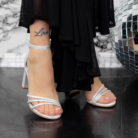 Sandale Dama cu Toc gros 2XKK32 Argintiu » MeiShop.Ro
