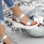 Sandale Dama cu Platforma PT27 Argintiu Mei