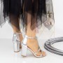 Sandale Dama cu Toc gros 2XKK117 Argintiu » MeiShop.Ro