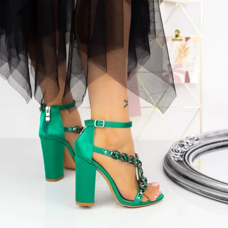 Sandale Dama cu Toc gros 2XKK110 Verde » MeiShop.Ro