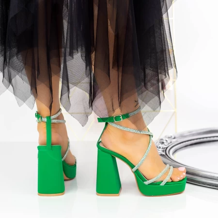 Sandale Dama cu Toc gros si Platforma 2XKK100 Verde » MeiShop.Ro