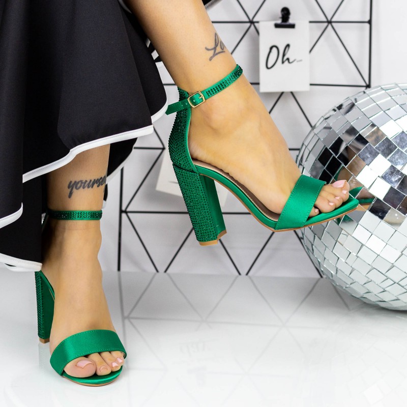 Sandale Dama cu Toc gros 2XKK88 Verde » MeiShop.Ro