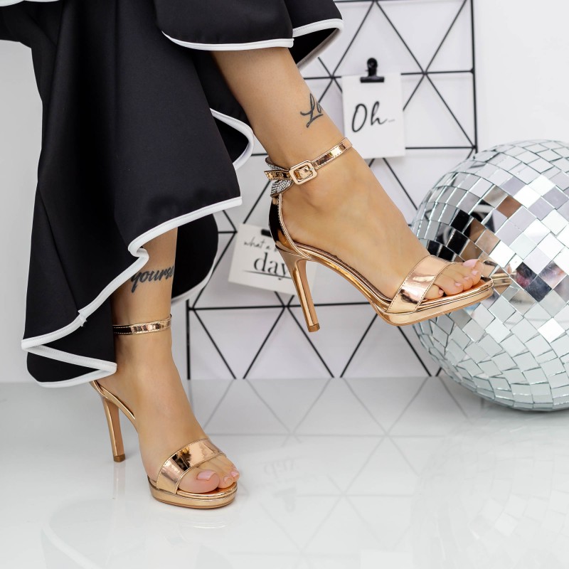 Sandale Dama cu Toc subtire 2XKK90 Champagne » MeiShop.Ro