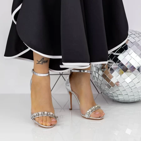 Sandale Dama cu Toc subtire 2XKK119 Argintiu » MeiShop.Ro