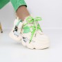 Pantofi Sport Dama cu Platforma 3WL2 Bej-Verde Mei