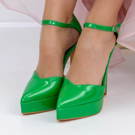 Pantofi cu Toc subtire si Platforma 3XKK9 Verde » MeiShop.Ro