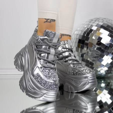 Pantofi Sport Dama cu Platforma 3SJN33 Argintiu » MeiShop.Ro