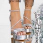 Sandale Dama cu Toc Gros 3KV36 Argintiu | Mei