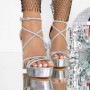 Sandale Dama cu Toc Gros 3KV35 Argintiu | Mei
