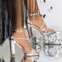 Sandale Dama cu Toc 3XKK112 Argintiu Mei
