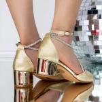 Sandale Dama cu Toc Gros 3XKK97 Auriu » MeiShop.Ro