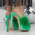 Papuci Dama cu Toc Subtire 3NE7 Verde » MeiShop.Ro