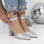 Pantofi cu Toc Gros 3XKK155 Argintiu » MeiShop.Ro
