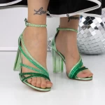 Sandale Dama cu Toc 3XKK126 Verde » MeiShop.Ro