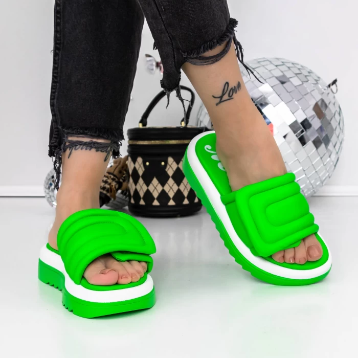 Papuci Dama cu Talpa Joasa 3GH22 Verde » MeiShop.Ro