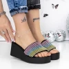 Papuci Dama cu Platforma 3GZ52 Negru-Multicolor | Mei