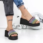 Papuci Dama cu Platforma 3GZ52 Negru-Multicolor » MeiShop.Ro