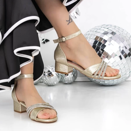 Sandale Dama cu Toc Gros 3XKK98 Auriu » MeiShop.Ro