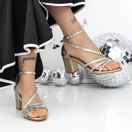 Sandale Dama cu Toc Gros 3XKK153 Auriu » MeiShop.Ro