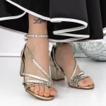 Sandale Dama cu Toc Gros 3XKK153 Auriu » MeiShop.Ro